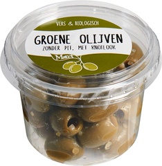 Groene olijven zonder pit met knoflook