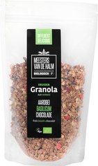 Granola aardbei, basilicum, chocolade
